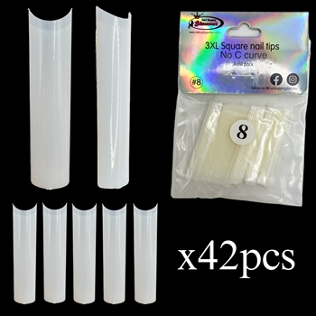 3XL SQUARE "No C Curve" Nail Tips NATURAL (REFILLS) #8