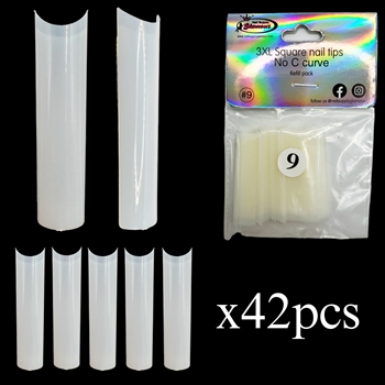 3XL SQUARE "No C Curve" Nail Tips NATURAL (REFILLS) #9