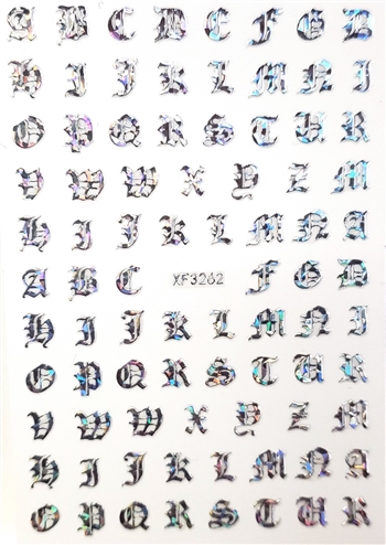 SILVER HOLOGRAPHIC Calligraphy Stickers (A-Z )