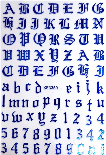 BLUE Calligraphy Stickers (A-Z/0-9)