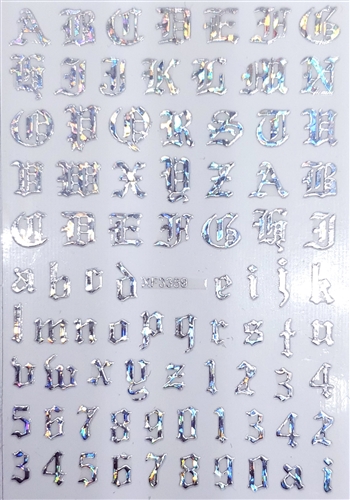 SILVER HOLOGRAPHIC Calligraphy Stickers (A-Z/0-9)