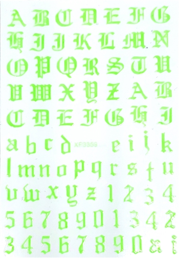 NEON GREEN Calligraphy Stickers (A-Z/0-9)