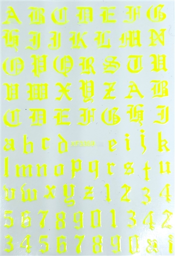 NEON YELLOW Calligraphy Stickers (A-Z/0-9)