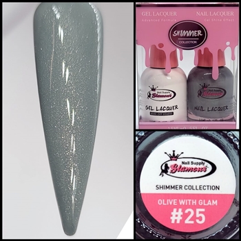 SHIMMER Gel Polish / Nail Lacquer DUO OLIVE WITH GLAM #25