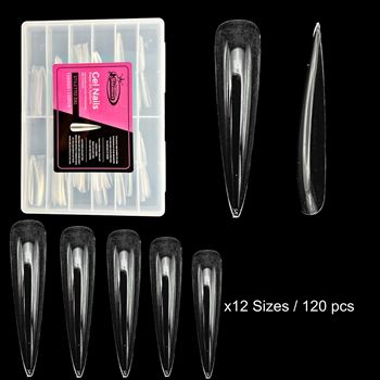 STILETTO 3XL Gel Nails / Full Cover Nail Tips ( Clear ) 120pcs