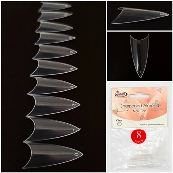 Sharpened Almond Nail Tips ( clear ) 50pcs Bag #8