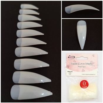 Super Curve Stiletto Nail Tips ( natural ) 50pcs Bag #0