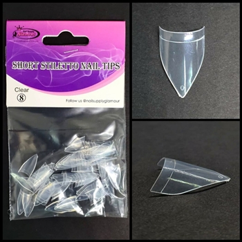 SHORT Stiletto Nail Tips REFILLS ( CLEAR ) # 8