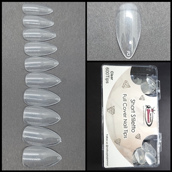 Short Stiletto FULL COVER Nail Tips CLEAR 600 pcs (comes in BOX)