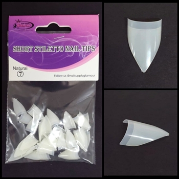 SHORT Stiletto Nail Tips REFILLS ( NATURAL ) # 7