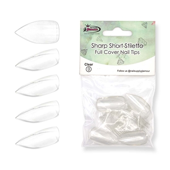 Sharp Short Stiletto FULL COVER Nail Tips REFILLS ( clear ) 50 pcs