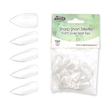 Sharp Short Stiletto FULL COVER Nail Tips REFILLS ( clear ) 50 pcs