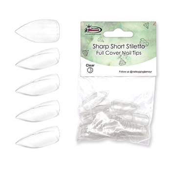 Sharp Short Stiletto FULL COVER Nail Tips REFILLS ( clear ) 50 pcs