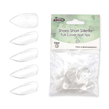 Sharp Short Stiletto FULL COVER Nail Tips REFILLS ( clear ) 50 pcs