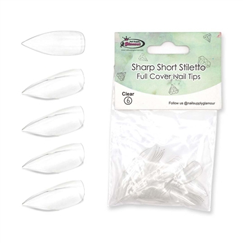 Sharp Short Stiletto FULL COVER Nail Tips REFILLS ( clear ) 50 pcs