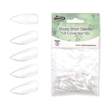 Sharp Short Stiletto FULL COVER Nail Tips REFILLS ( clear ) 50 pcs