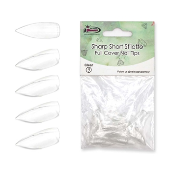 Sharp Short Stiletto FULL COVER Nail Tips REFILLS ( clear ) 50 pcs