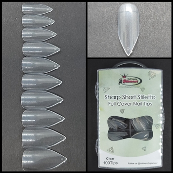 Sharp Short Stiletto FULL COVER Nail Tips CLEAR 100 pcs (comes in BOX)