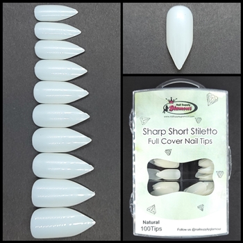 Sharp Short Stiletto FULL COVER Nail Tips NATURAL 100 pcs (comes in BOX)