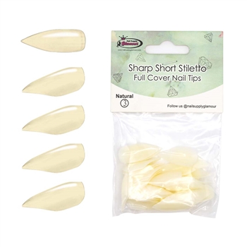 Sharp Short Stiletto FULL COVER Nail Tips REFILLS ( natural ) 50 pcs