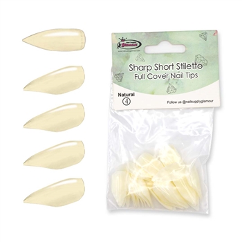 Sharp Short Stiletto FULL COVER Nail Tips REFILLS ( natural ) 50 pcs