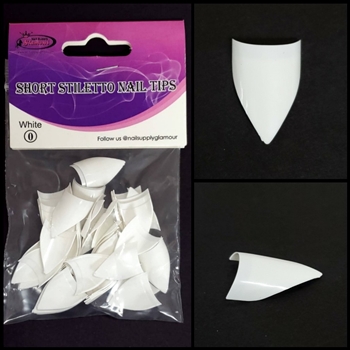 SHORT Stiletto Nail Tips REFILLS ( WHITE ) # 0