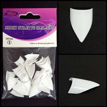 SHORT Stiletto Nail Tips REFILLS ( WHITE ) # 1