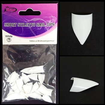 SHORT Stiletto Nail Tips REFILLS ( WHITE ) # 7