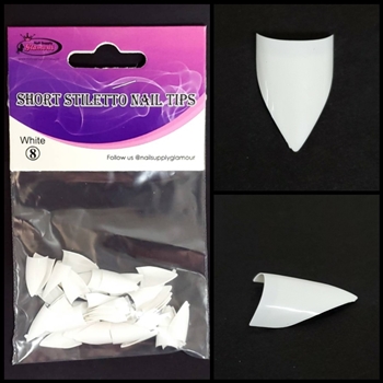 SHORT Stiletto Nail Tips REFILLS ( WHITE ) # 8