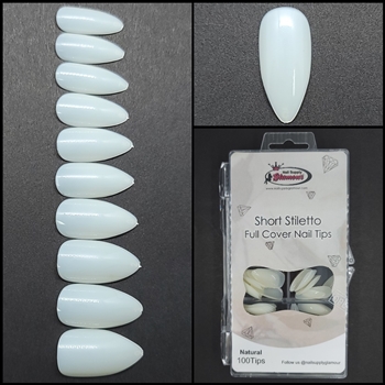 Short Stiletto FULL COVER Nail Tips NATURAL 100 pcs (comes in BOX)