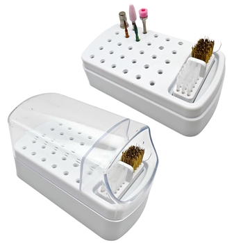 WHITE 2 in 1 Nail Drill Bits Holder & Cleaning Brush Case 30 Holes