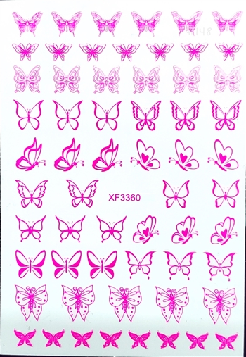 BUTTERFLY Nail Stickers Neon Pink # 148