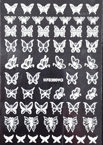 BUTTERFLY Nail Stickers White # 147