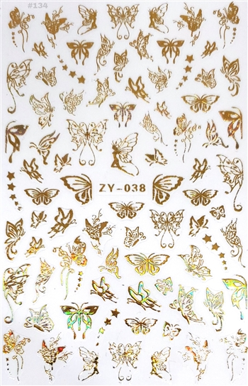 BUTTERFLY Nail Stickers Gold AB # 134