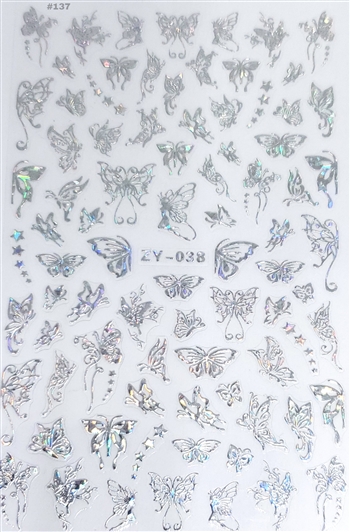 BUTTERFLY Nail Stickers Silver AB # 137