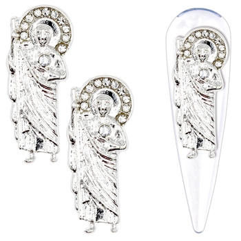 ST JUDAS Metal Nail Charms 2pcs (SILVER/DIAMONDS) # 516