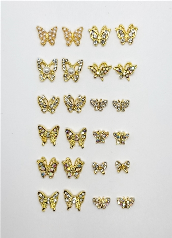 Gold Butterflies Metal Nail Charms Set # 62