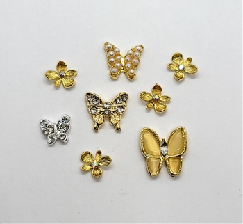 Gold Butterflies Metal Nail Charms Mix # 66