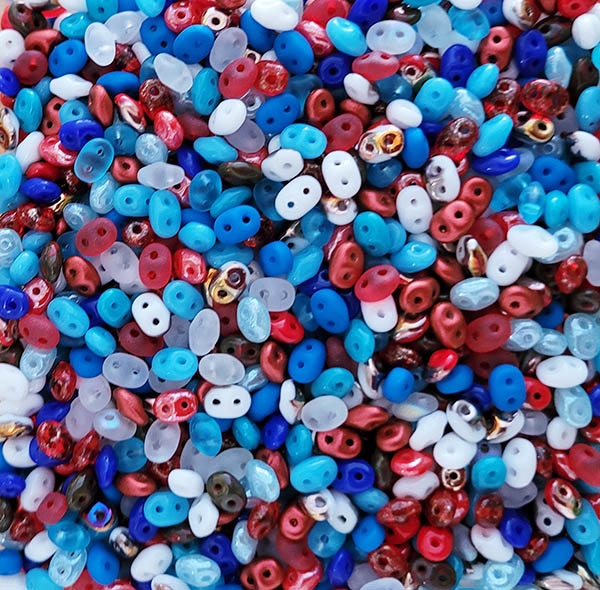 RPBMIX106 - SuperDuo 2.5X5mm Red, White & Blue Mix - 8 Grams