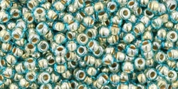 11/0 Toho 11TO990 Round Gold Lined Aqua - 10 Grams