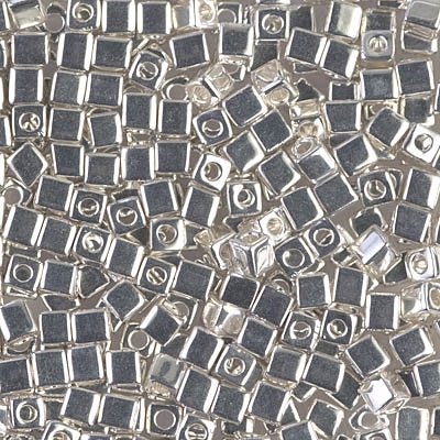 Miyuki Square 3MM Beads 3SB961 Bright Sterling Silver Plated - 5 Grams