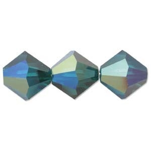 532803EMAB - 3mm Swarovski Crystal Emerald Green AB Bicone Crystals - 25 count