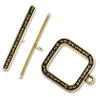 Antiqued Brass 14.3mm Square Toggle & Bar Clasp