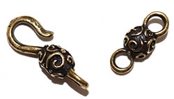 Antiqued Brass Pewter Bead Swirl Hook Clasp 28x8mm