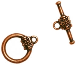 Antiqued Copper Brass Toggle w/Flower Clasp 16x14mm