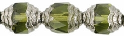 Antique Style Faceted Firepolish 10/8mm: ASFFP-5023 - Oval Silver: Olivine - 1 piece
