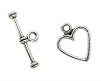 Antiqued Silver Finish Heart Toggle Clasp - 12x12mm