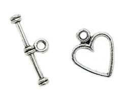 Antiqued Silver Finish Heart Toggle Clasp - 12x12mm