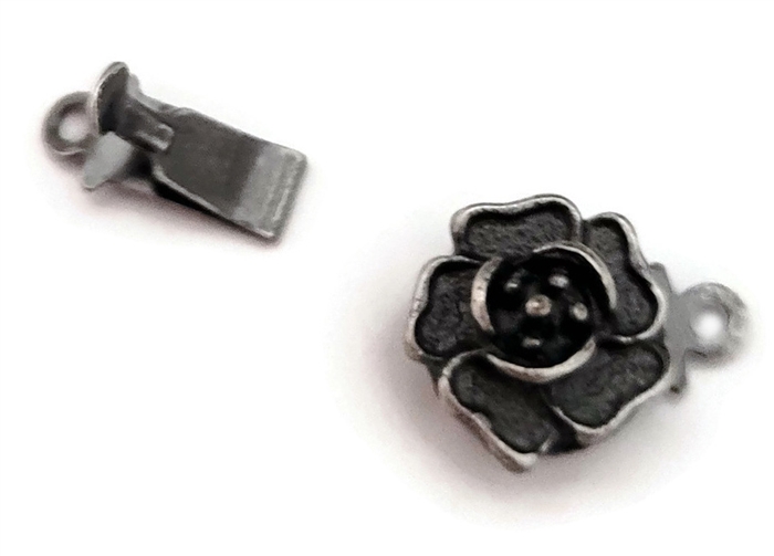 Antique Silver Plated Brass Rose 9mm - 1 Clasp