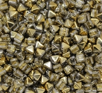 6mm Czech Glass Pyramid 2-Hole Beadstud - BST06-00030-26441 - Crystal Amber - 4 Beads